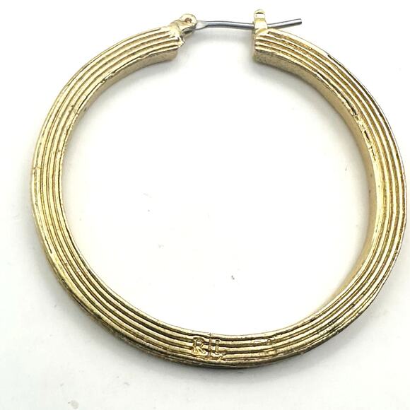 Ralph Lauren Gold Hoop Ribbed Earring Hoop RLL Coastal Cowgirl Western Jewelry - Picture 2 of 8
